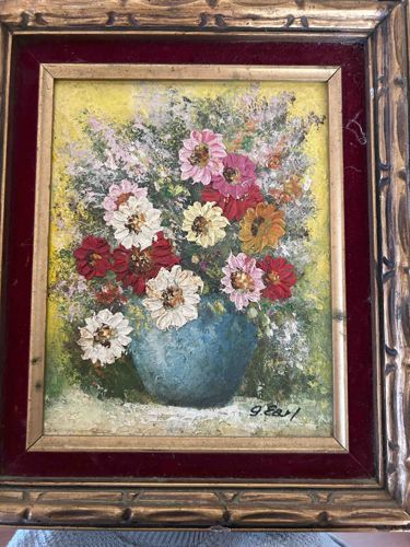 Impasto Floral Still Life in Blue Vase Signed G. Earl
