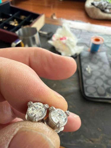 Bezel-Set Stud Earrings with Accent Diamonds