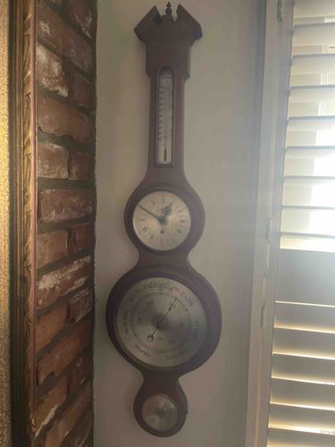 Antique Banjo Barometer with Clock and Thermometer
