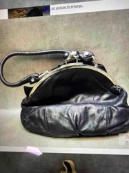 Black Leather Frame Handbag with Woven Handle