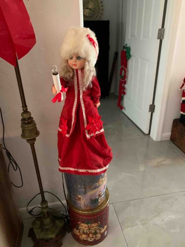 Vintage Christmas Candle Holder Doll