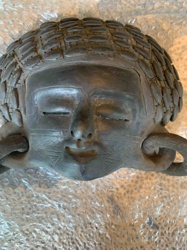 Pre-Columbian Style Earthenware Mask with Ear Ornaments