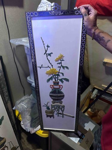 Framed Chinese Ivory Dynasty Floral Relief Panel