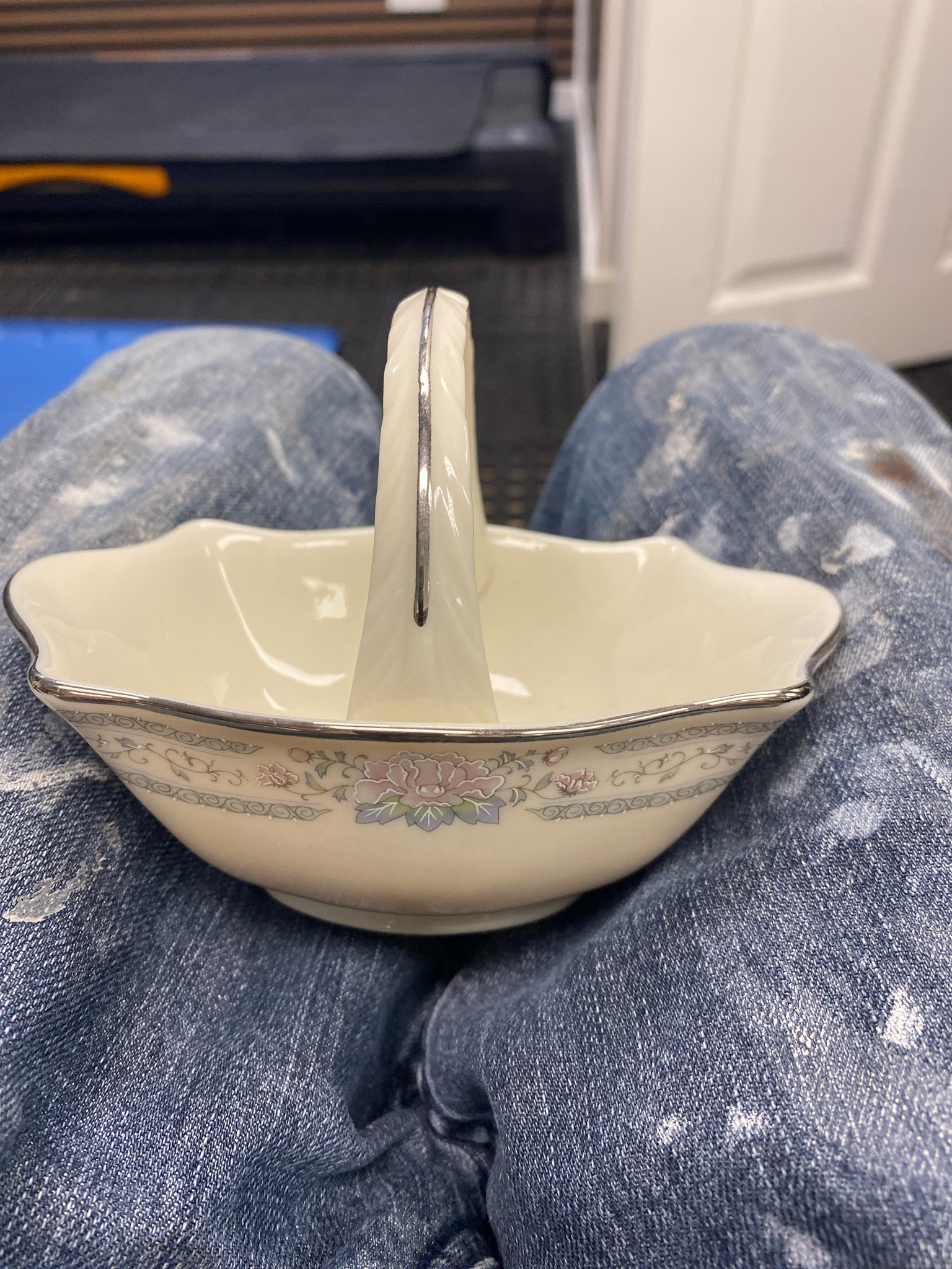 Submitted photo of Porcelain basket with silver-tone trim