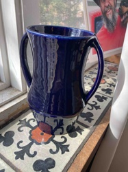 Two-Handled Cobalt Blue Ceramic Vase