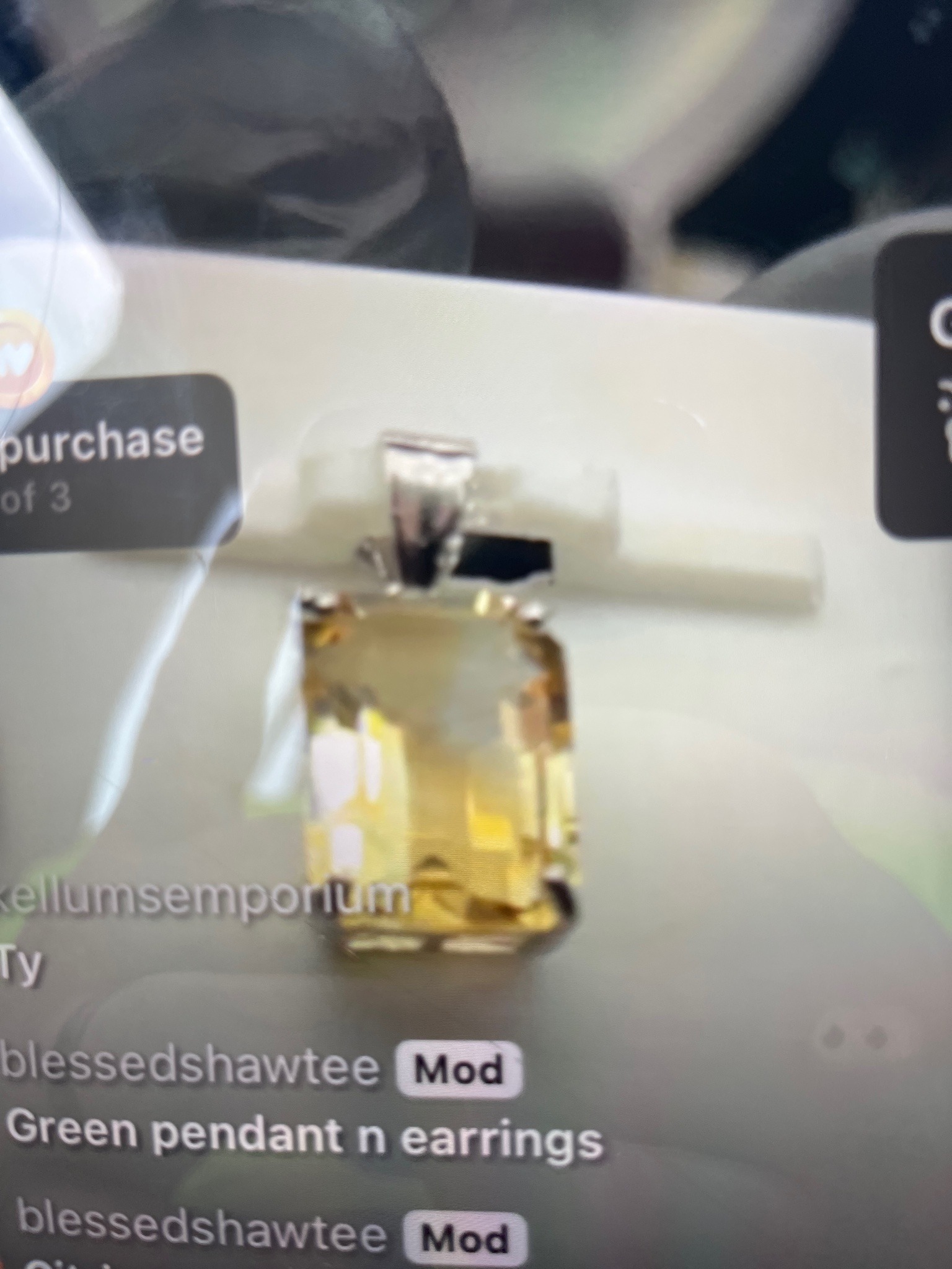 Submitted photo of Yellow gemstone pendant