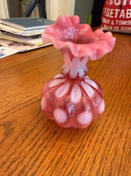 Fenton Cranberry Opalescent Hobnail Ruffled Vase