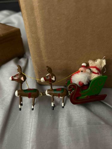 Vintage Santa Sleigh and Reindeer Christmas Ornament/Figurine