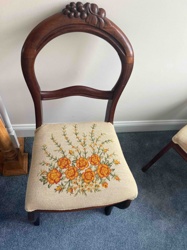 Carved Wood Grapevine Pattern Dining Chair with Needlepoint Rose Upholstery