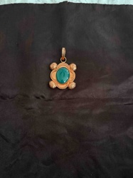 Oval Green Cabochon and Brass/Gold-Tone Pendant
