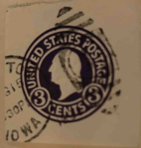 US Postage 3 Cents Stamped Envelope (Washington Profile)