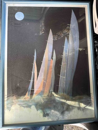 Framed Abstract Sailboat Print at Night