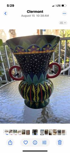 Hand-Painted Whimsical Ceramic Vase with Bird-Head Handles