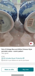 Pair of Vintage Blue and White Chinese-Style Porcelain Vases