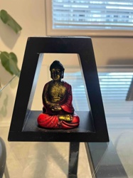 Seated Buddha Figurine in Black Geometric Frame