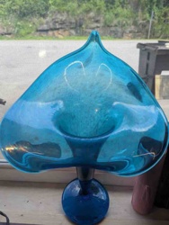 Mid-Century Modern Blue Heart-Shaped Art Glass Compote