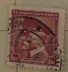 Czechoslovakian Postage Stamp featuring Tom%C3%A1%C5%A1 Garrigue Masaryk (1 K%C4%8D%C4%8D)