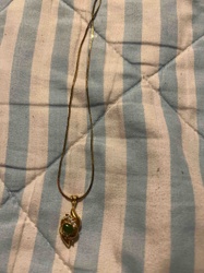 Gold-Tone Pendant Necklace with Green Cabochon and Clear Accent Stones