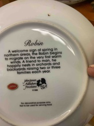 John James Audubon Porcelains 'Robin' Decorative Plate