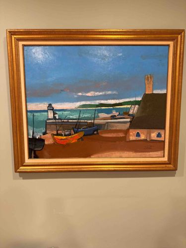 Serge Shart Oil on Canvas Harbor Scene Painting