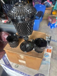 Black Diamond-Point Pressed Glass Compote Set