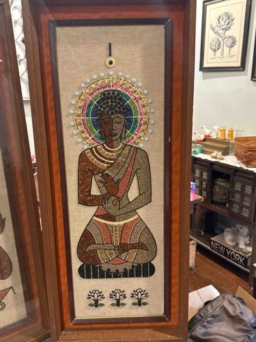 Framed Mixed Media Buddha Artwork with Seed/Grain Inlay
