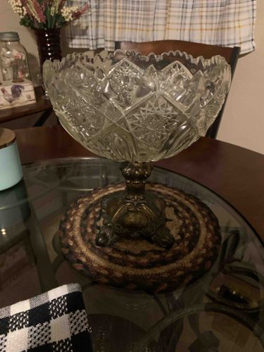 Pressed Glass Compote with Ornate Metal Base