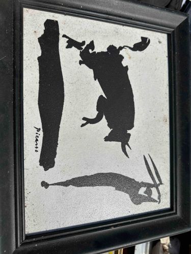 Framed Picasso-style Silhouette Print, possibly 'Bull Series'