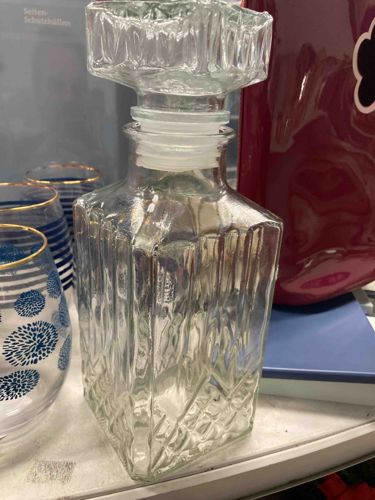 Pressed Glass Whiskey Decanter with Geometric Stopper