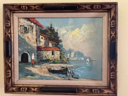 Mediterranean Coastal Village Landscape Oil Painting