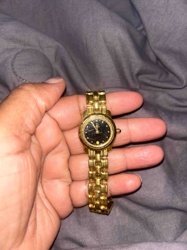Gold-Tone Ladies' Wristwatch with Dark Dial