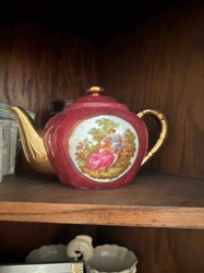 Magenta Porcelain Teapot with Romantic Scene Medallion