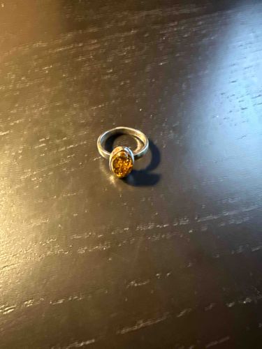 Silver Ring with Oval Amber Cabochon