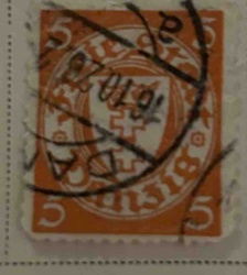 Used 5 (Kreuzer?) Stamp, Orange with Central Cross on Shield