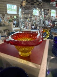 Gradient Red to Yellow Hobnail Art Glass Pitcher/Jug