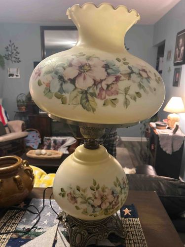 Vintage Gone With the Wind Style Hand-Painted Floral Table Lamp by E. F. Industries