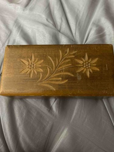 Vintage Wooden Edelweiss Carved Jewelry Box