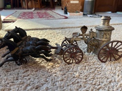 Vintage Cast Iron Horse-Drawn Fire Pumper Toy