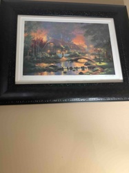 Framed Landscape Art Print featuring Cottages and Stream