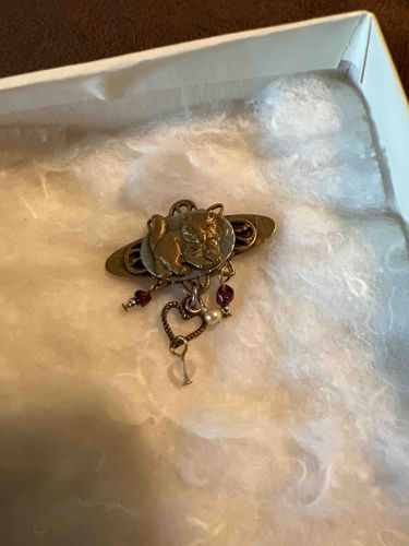 Mixed Metal Cat Brooch with Dangles