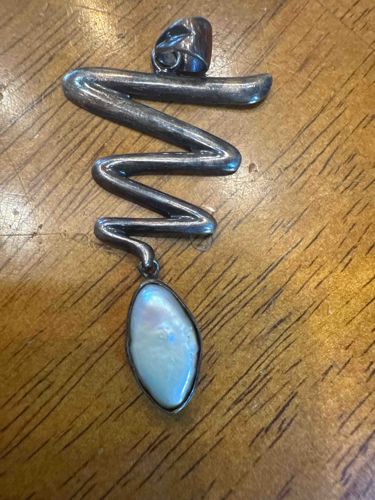 Sterling Silver 'S' Shape Pendant with Opalite Cabochon