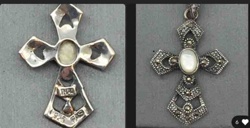 Vintage 925 Sterling Silver Marcasite Mother of Pearl Cross Pendant Necklace