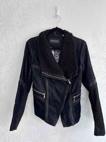 Guess Faux Leather Moto Jacket with Faux Shearling Collar