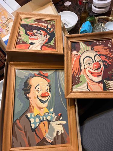 Vintage Mid-Century Clown Paint-by-Number Trio
