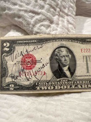 Autographed 1953B Red Seal Two Dollar Bill