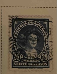 Republica de Colombia 20 Centavos Postage Stamp (Waterlow & Sons)
