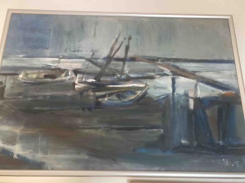 Mid-Century Abstract Nautical Seascape Oil Painting