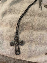 Stylized Dark Metal Cross Pendant Necklace