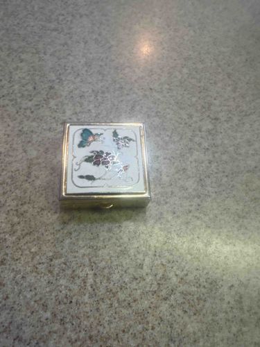 Cloisonné Enameled Metal Pill Box
