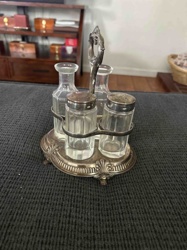 Antique/Vintage Cruet Set with Silver-Toned Caddy